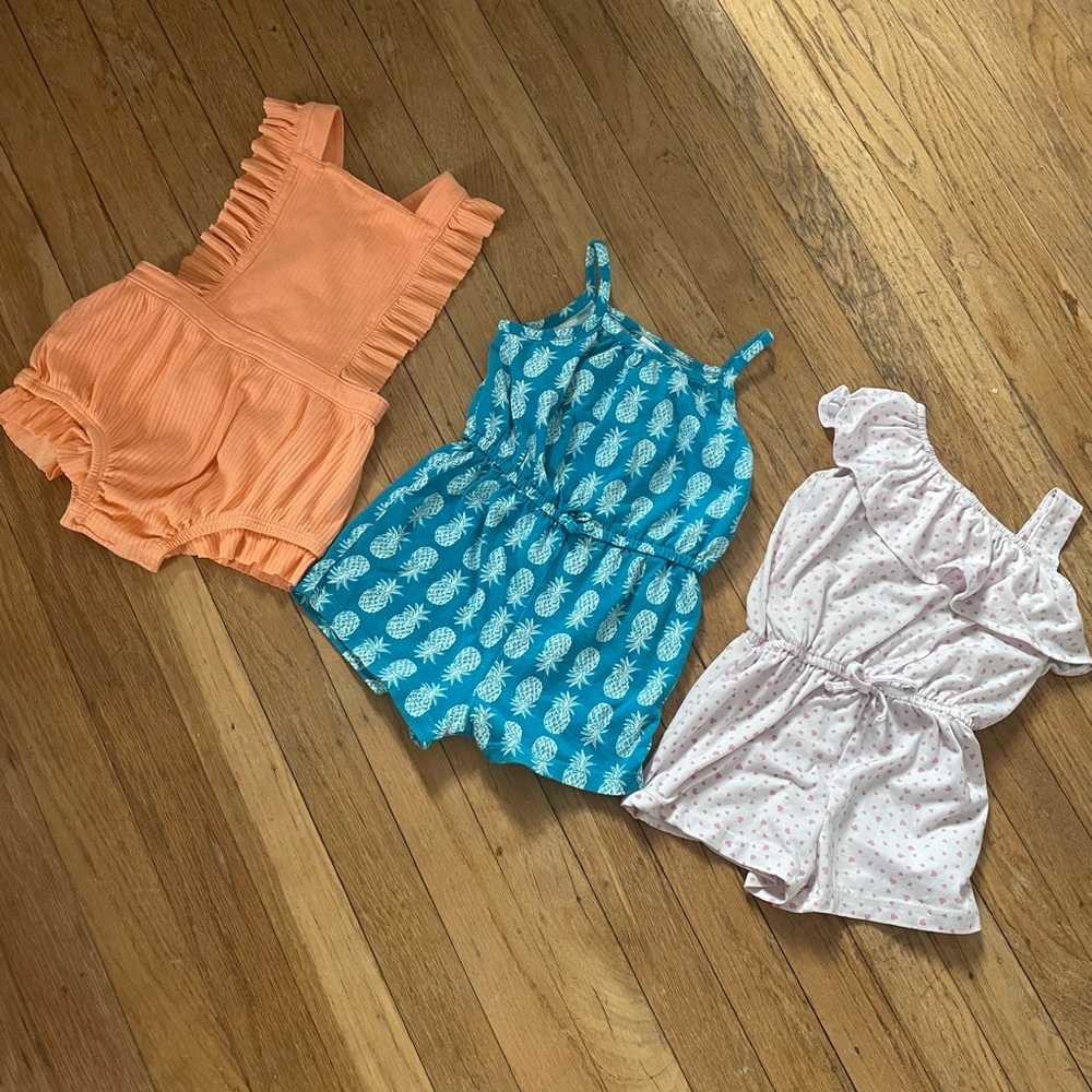 Cat & Jack Orange, Blue, and White Kids Rompers